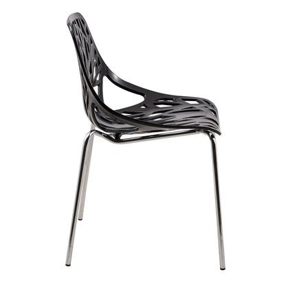 Ravenna 5-Piece Dining Set: 4 Stackable Plastic Chairs & Round Wood Table, Metal Base - Elax Furniture