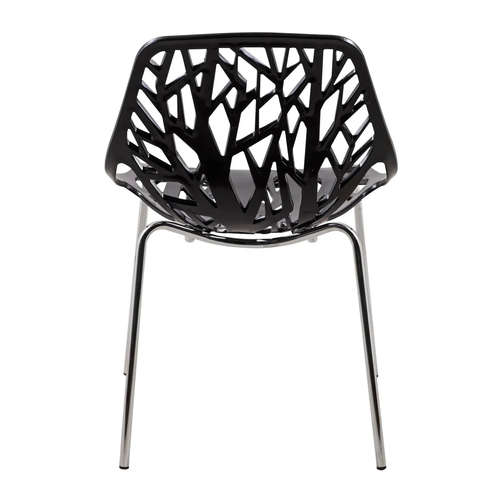Ravenna 5-Piece Dining Set: 4 Stackable Plastic Chairs & Round Wood Table, Metal Base - Elax Furniture