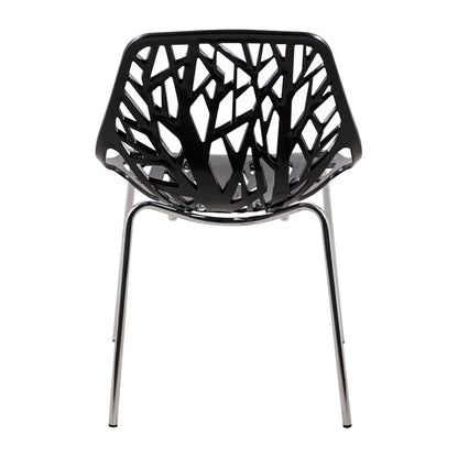 Ravenna 5-Piece Dining Set: 4 Stackable Plastic Chairs & Round Wood Table, Metal Base - Elax Furniture