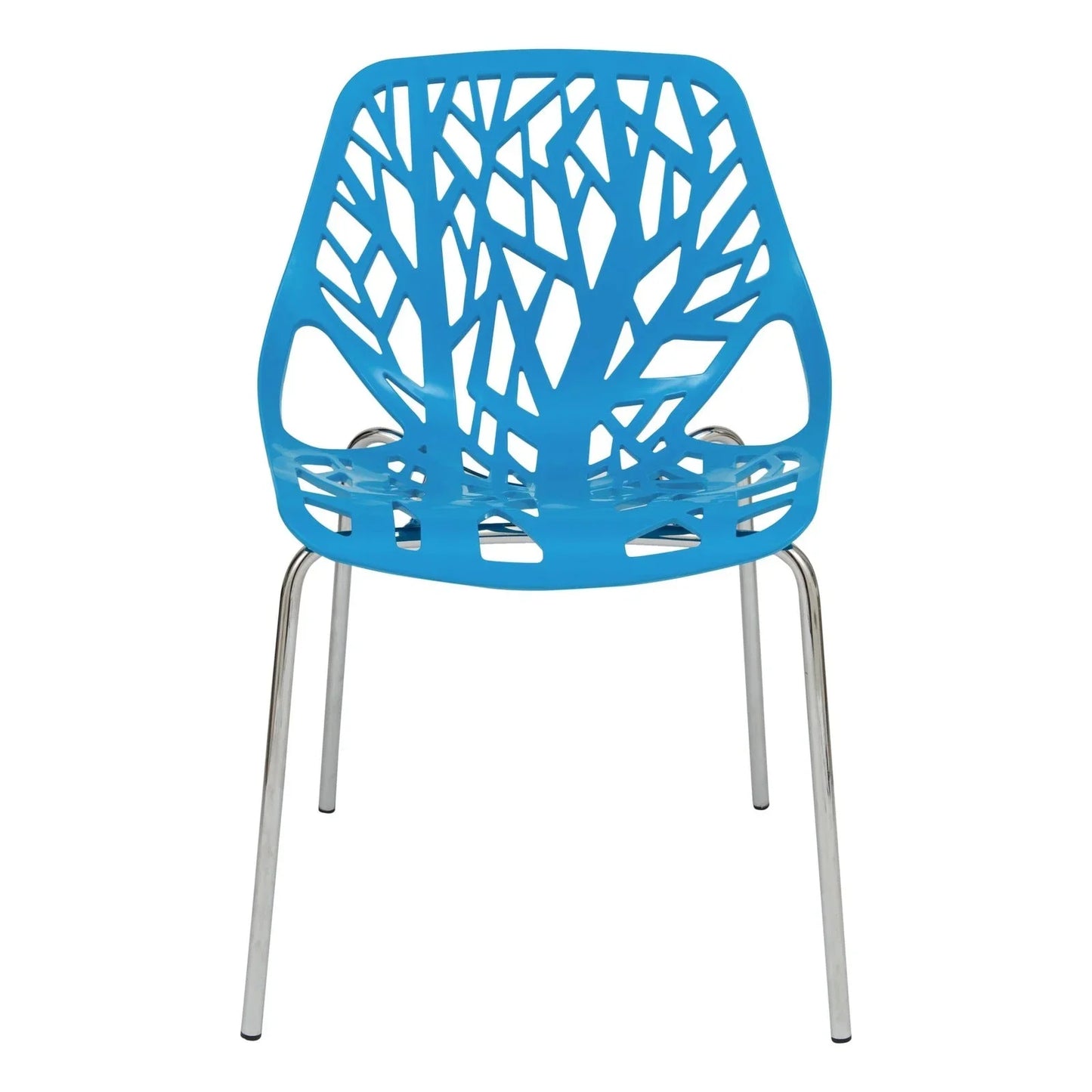 Ravenna 5-Piece Dining Set: 4 Stackable Plastic Chairs & Round Wood Table, Metal Base - Elax Furniture