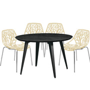 Ravenna 5-Piece Dining Set: 4 Stackable Plastic Chairs & Round Wood Table, Metal Base - Elax Furniture