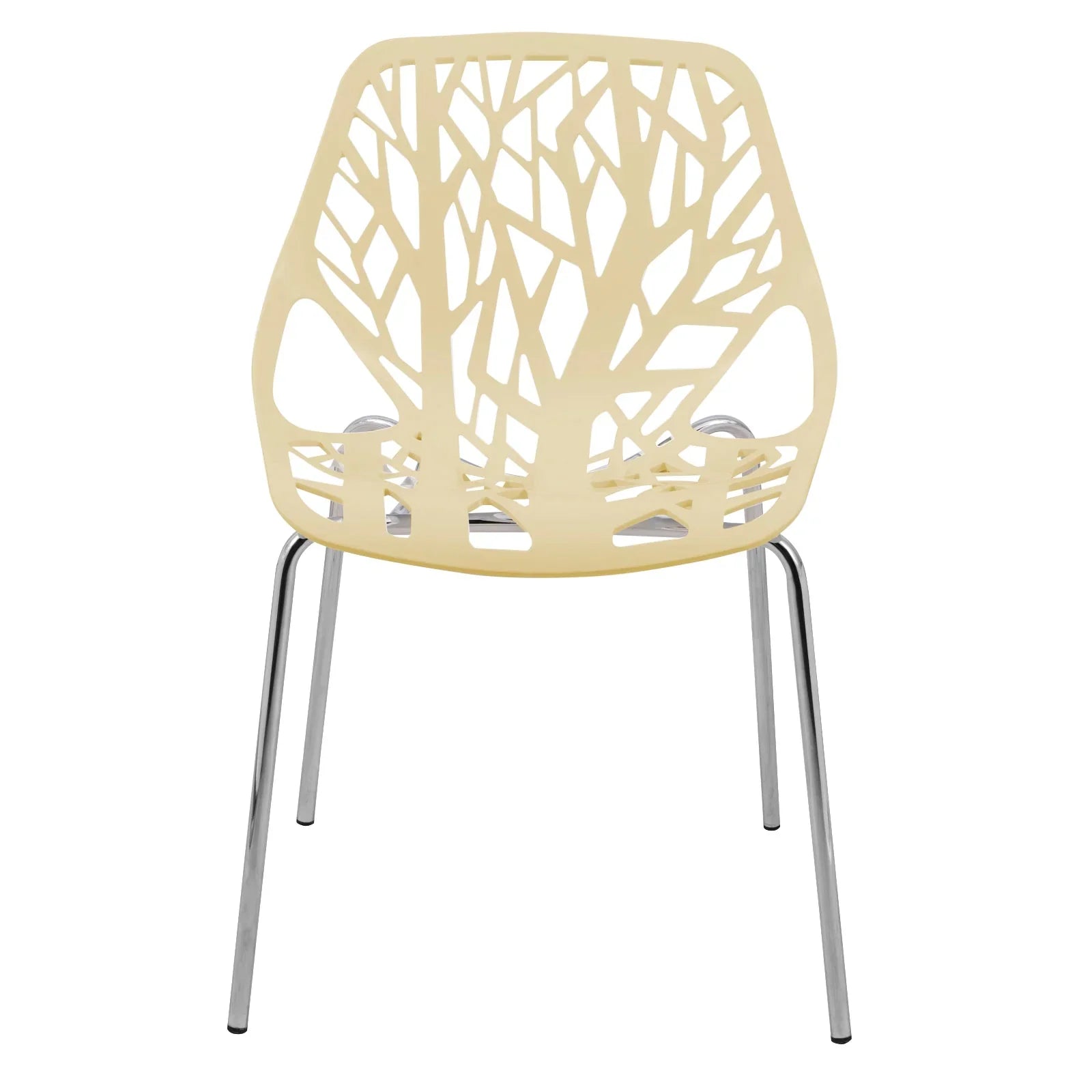 Ravenna 5-Piece Dining Set: 4 Stackable Plastic Chairs & Round Wood Table, Metal Base - Elax Furniture