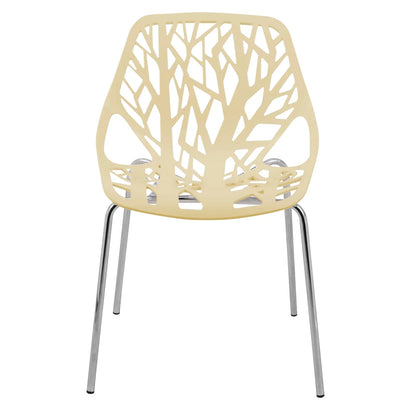 Ravenna 5-Piece Dining Set: 4 Stackable Plastic Chairs & Round Wood Table, Metal Base - Elax Furniture