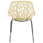 Ravenna 5-Piece Dining Set: 4 Stackable Plastic Chairs & Round Wood Table, Metal Base - Elax Furniture