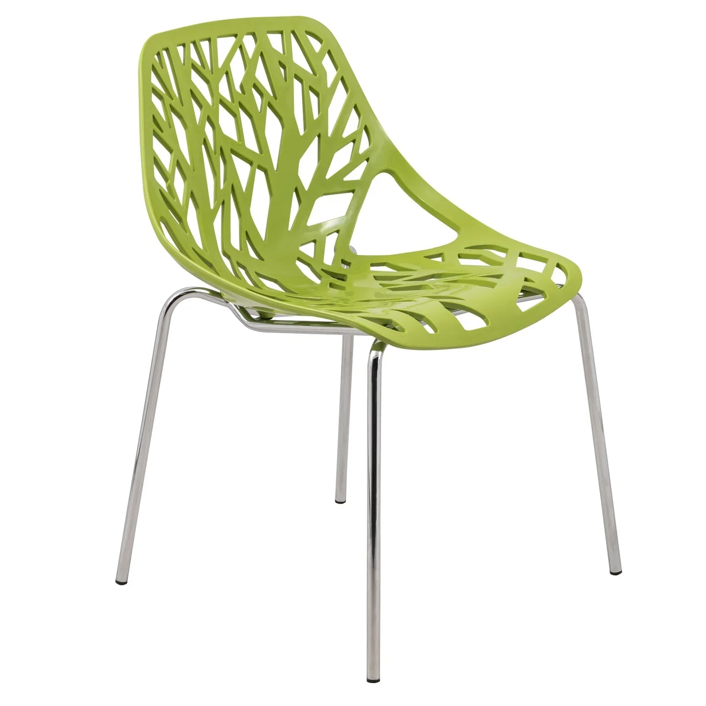 Ravenna 5-Piece Dining Set: 4 Stackable Plastic Chairs & Round Wood Table, Metal Base - Elax Furniture
