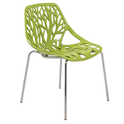 Ravenna 5-Piece Dining Set: 4 Stackable Plastic Chairs & Round Wood Table, Metal Base - Elax Furniture