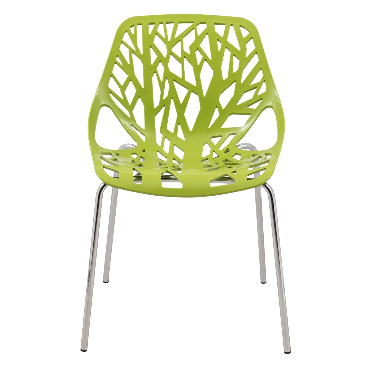 Ravenna 5-Piece Dining Set: 4 Stackable Plastic Chairs & Round Wood Table, Metal Base - Elax Furniture