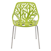 Ravenna 5-Piece Dining Set: 4 Stackable Plastic Chairs & Round Wood Table, Metal Base - Elax Furniture