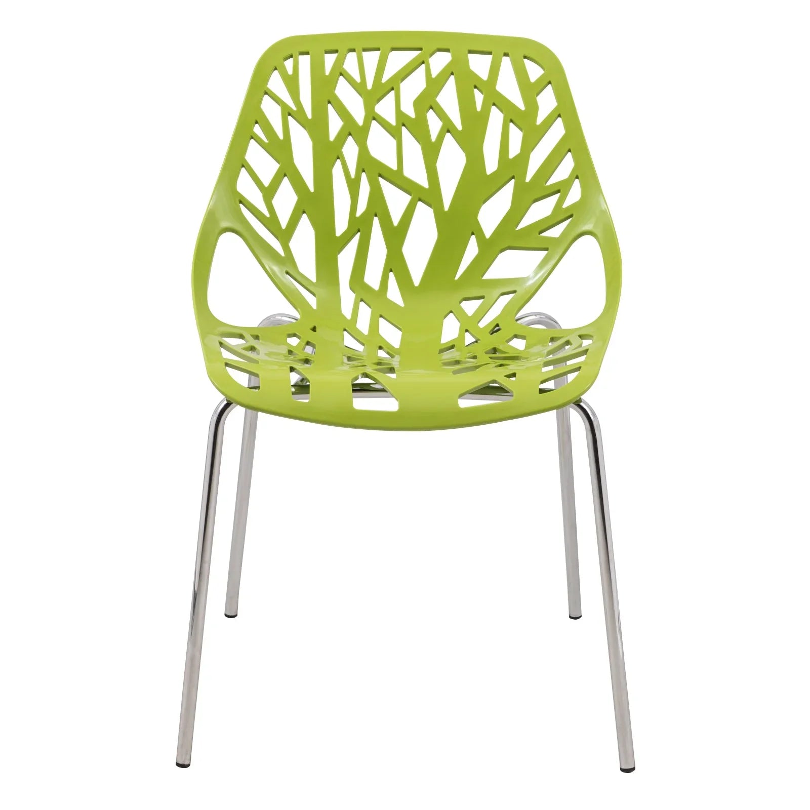 Ravenna 5-Piece Dining Set: 4 Stackable Plastic Chairs & Round Wood Table, Metal Base - Elax Furniture