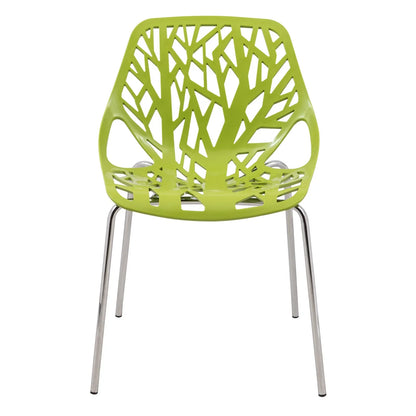 Ravenna 5-Piece Dining Set: 4 Stackable Plastic Chairs & Round Wood Table, Metal Base - Elax Furniture