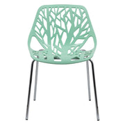 Ravenna 5-Piece Dining Set: 4 Stackable Plastic Chairs & Round Wood Table, Metal Base - Elax Furniture