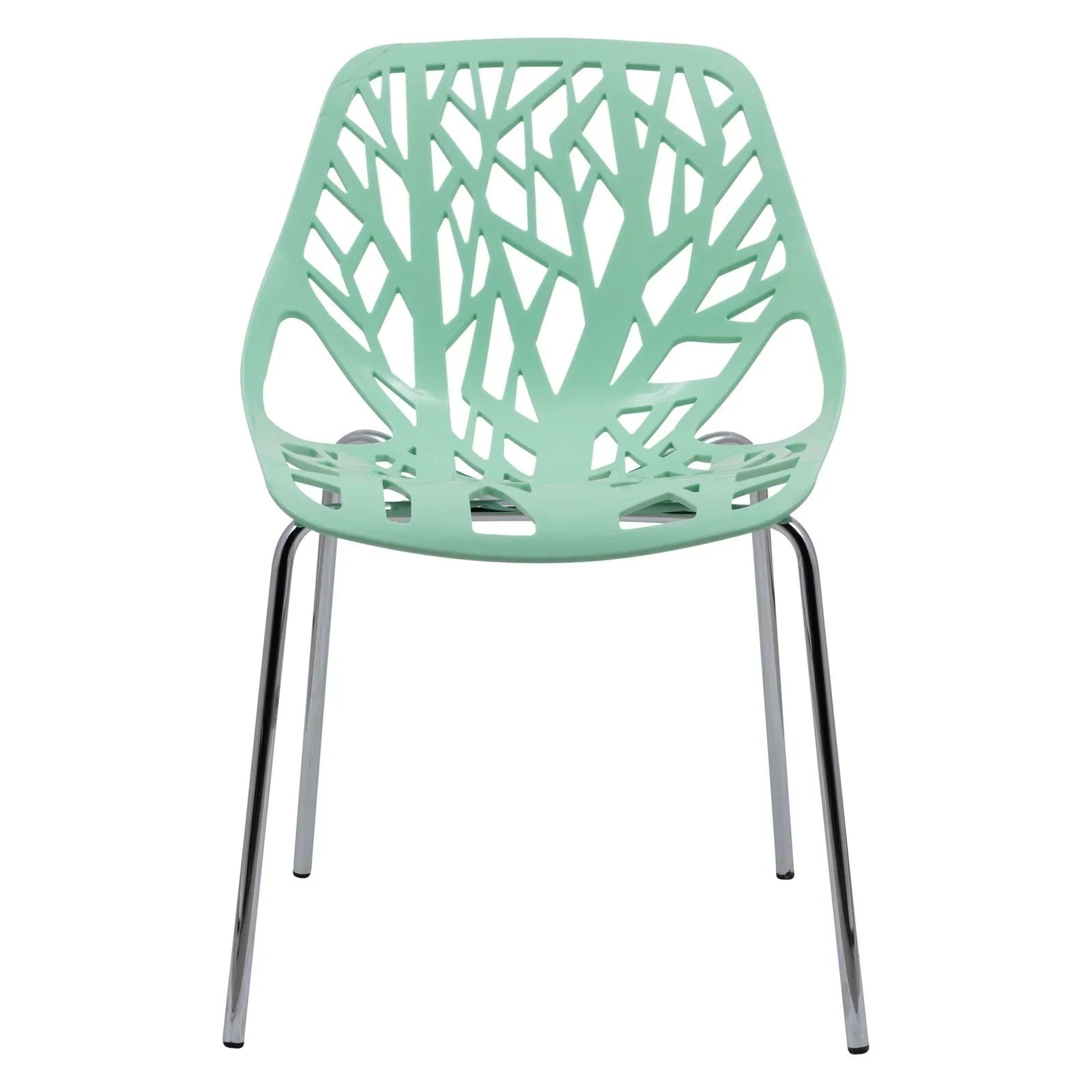 Ravenna 5-Piece Dining Set: 4 Stackable Plastic Chairs & Round Wood Table, Metal Base - Elax Furniture