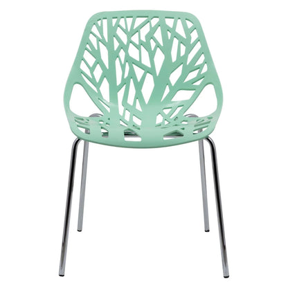 Ravenna 5-Piece Dining Set: 4 Stackable Plastic Chairs & Round Wood Table, Metal Base - Elax Furniture