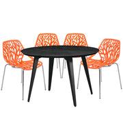 Ravenna 5-Piece Dining Set: 4 Stackable Plastic Chairs & Round Wood Table, Metal Base - Elax Furniture