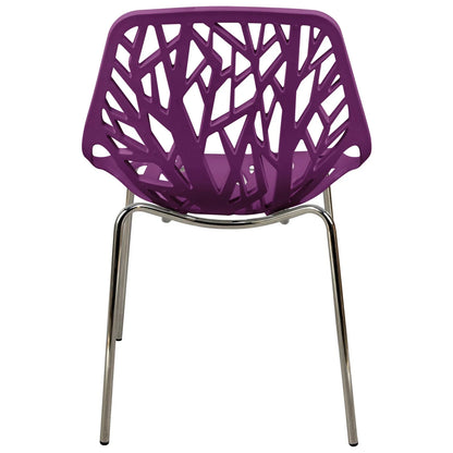 Ravenna 5-Piece Dining Set: 4 Stackable Plastic Chairs & Round Wood Table, Metal Base - Elax Furniture