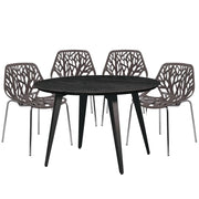 Ravenna 5-Piece Dining Set: 4 Stackable Plastic Chairs & Round Wood Table, Metal Base - Elax Furniture