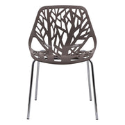 Ravenna 5-Piece Dining Set: 4 Stackable Plastic Chairs & Round Wood Table, Metal Base - Elax Furniture