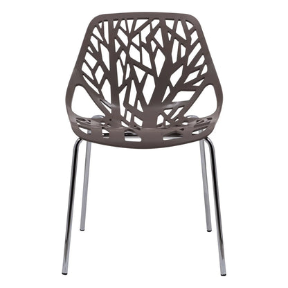 Ravenna 5-Piece Dining Set: 4 Stackable Plastic Chairs & Round Wood Table, Metal Base - Elax Furniture