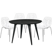 Ravenna 5-Piece Dining Set: 4 Stackable Plastic Chairs & Round Wood Table, Metal Base - Elax Furniture