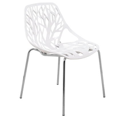 Ravenna 5-Piece Dining Set: 4 Stackable Plastic Chairs & Round Wood Table, Metal Base - Elax Furniture