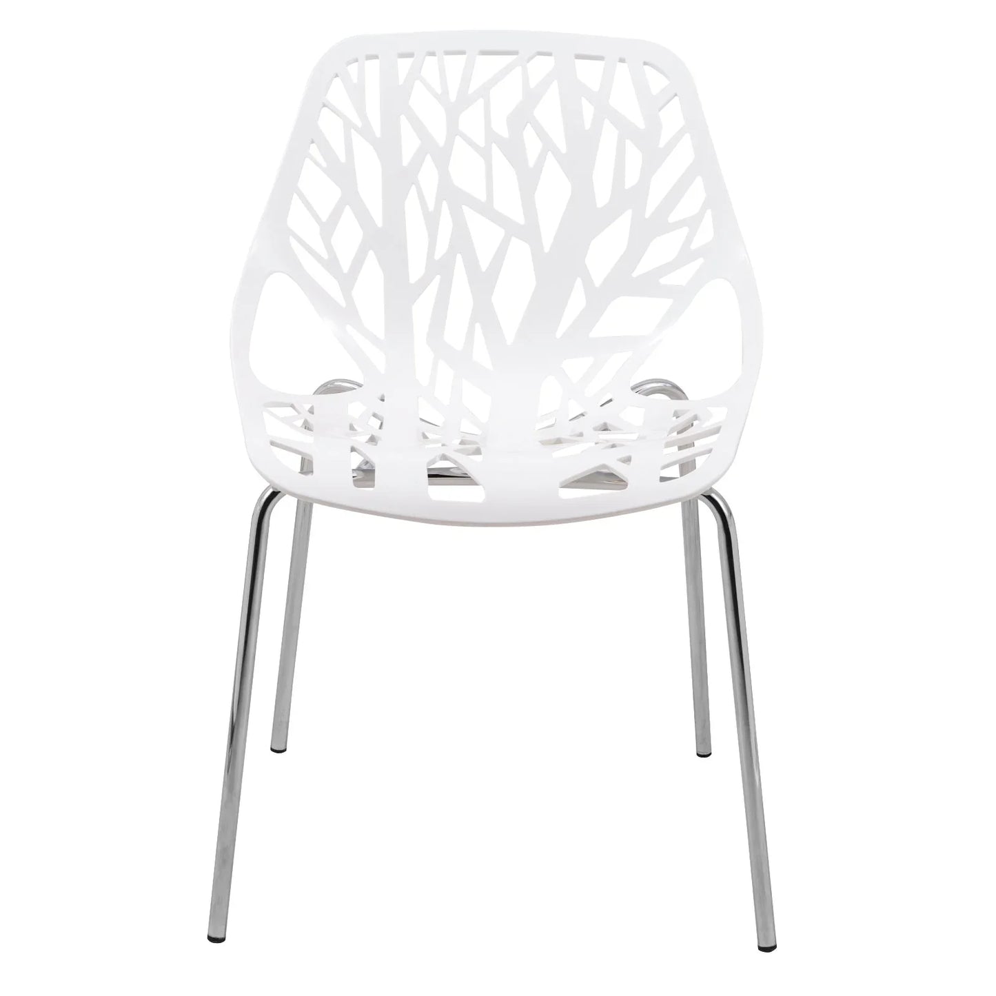 Ravenna 5-Piece Dining Set: 4 Stackable Plastic Chairs & Round Wood Table, Metal Base - Elax Furniture