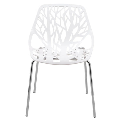 Ravenna 5-Piece Dining Set: 4 Stackable Plastic Chairs & Round Wood Table, Metal Base - Elax Furniture