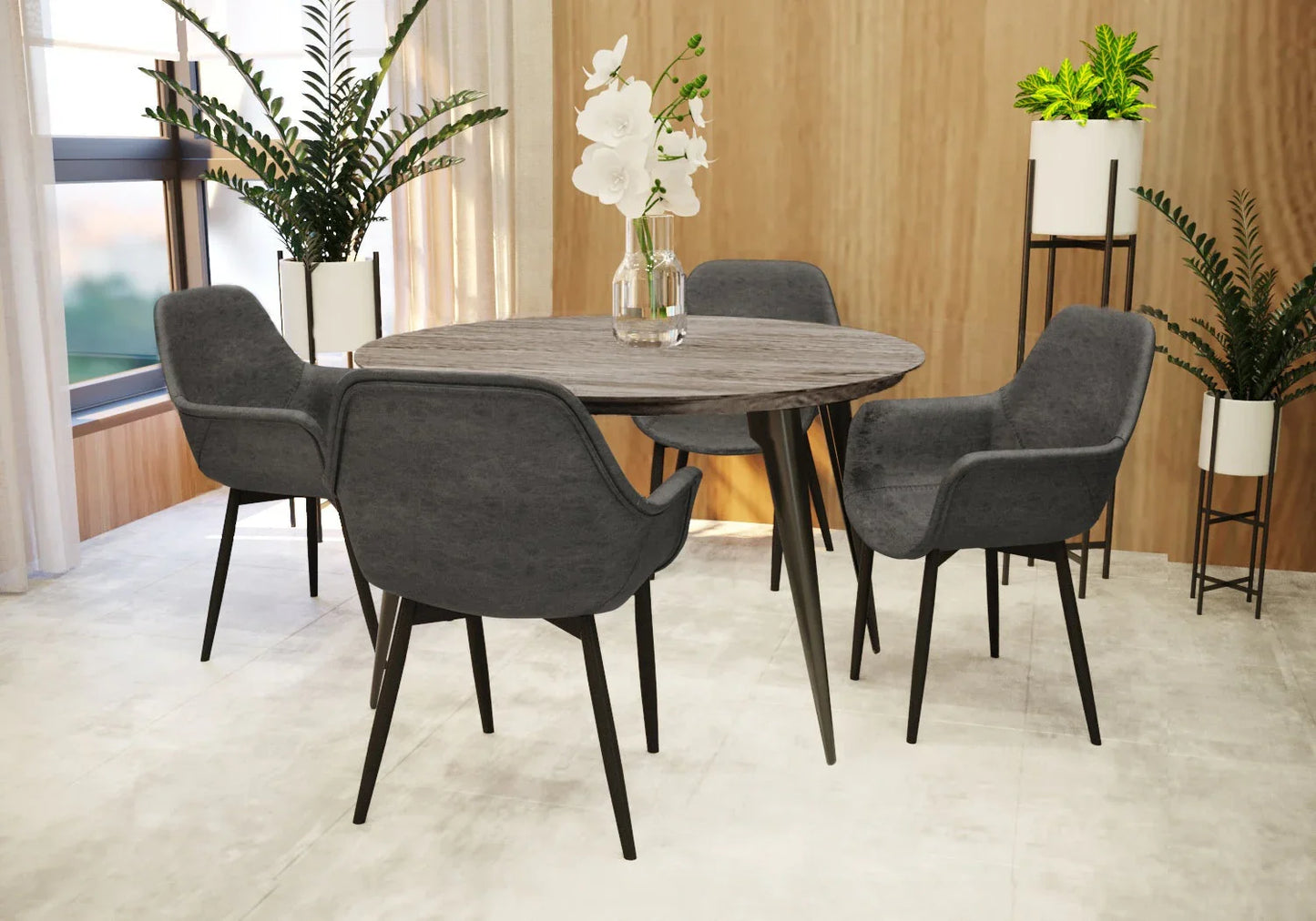 Ravenna Modern Round Wood 47" Dining Table With Metal Legs - Elax Furniture
