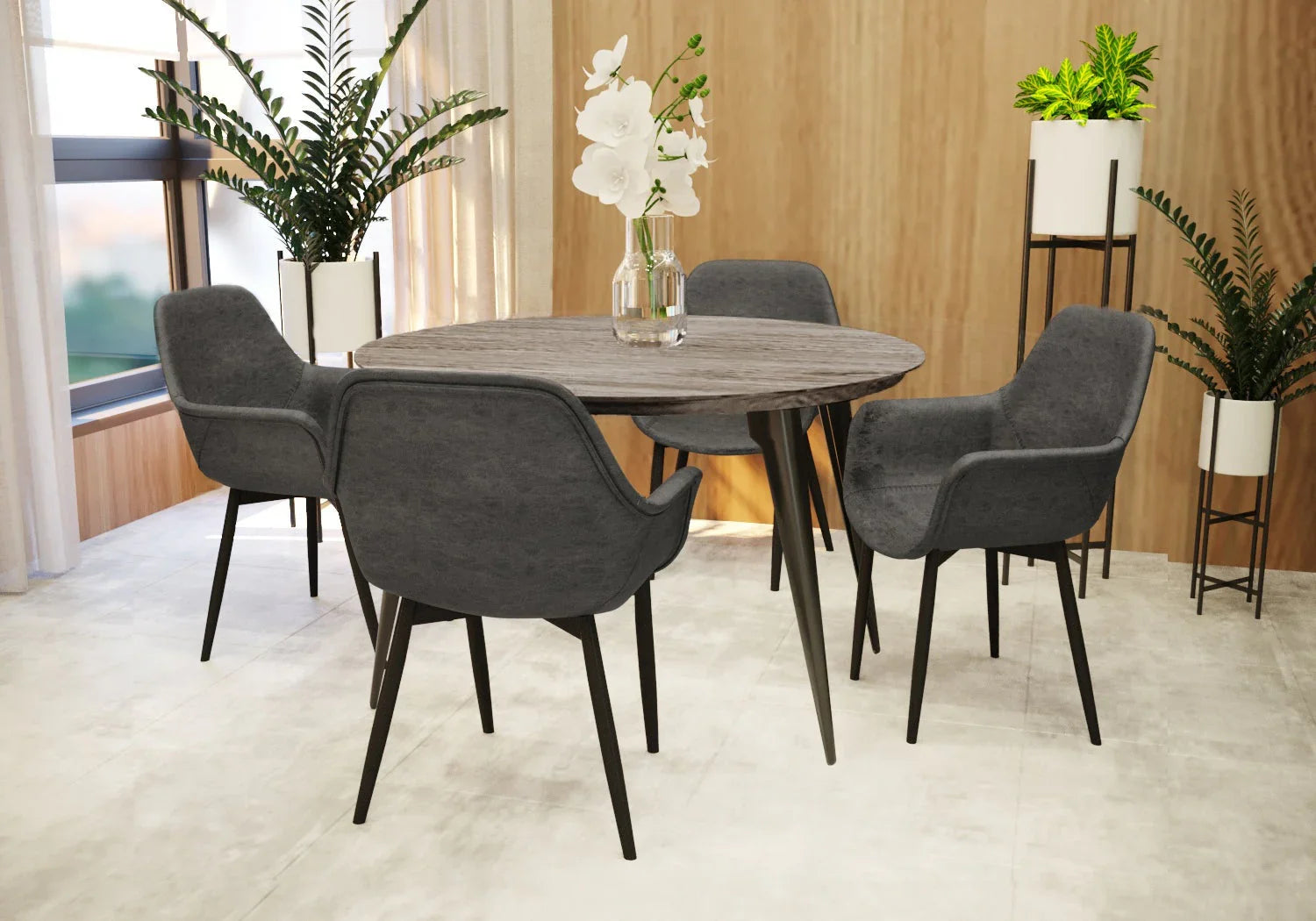 Ravenna Modern Round Wood 47" Dining Table With Metal Legs - Elax Furniture