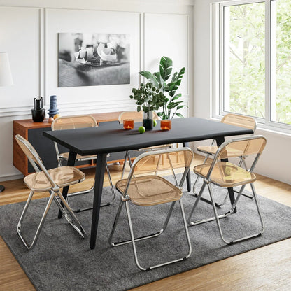 Lawrence 7-Piece Dining Set: Folding Acrylic Chairs & Rectangular Wood Table - Elax Furniture