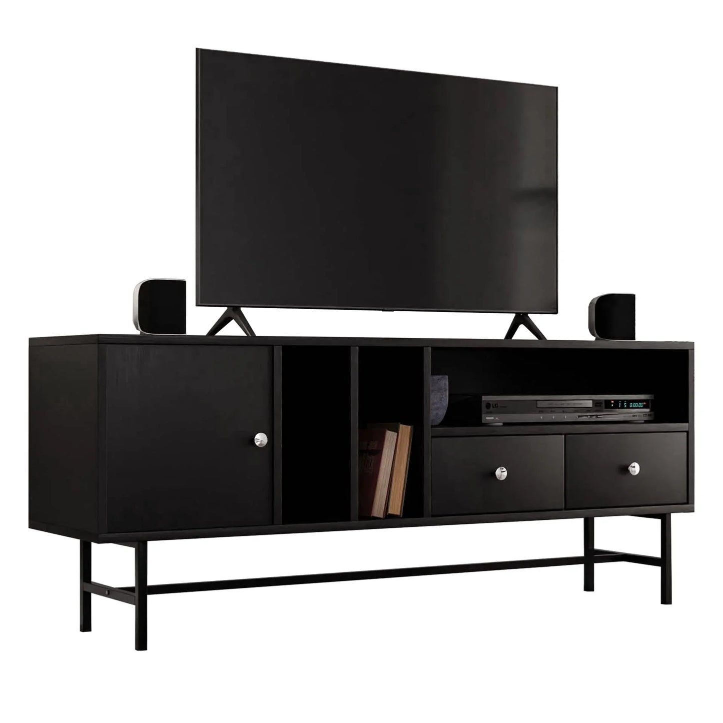 Rochester Modern Rectangular TV Stand: Enclosed Storage & Powder-Coated Iron Legs - Elax Furniture