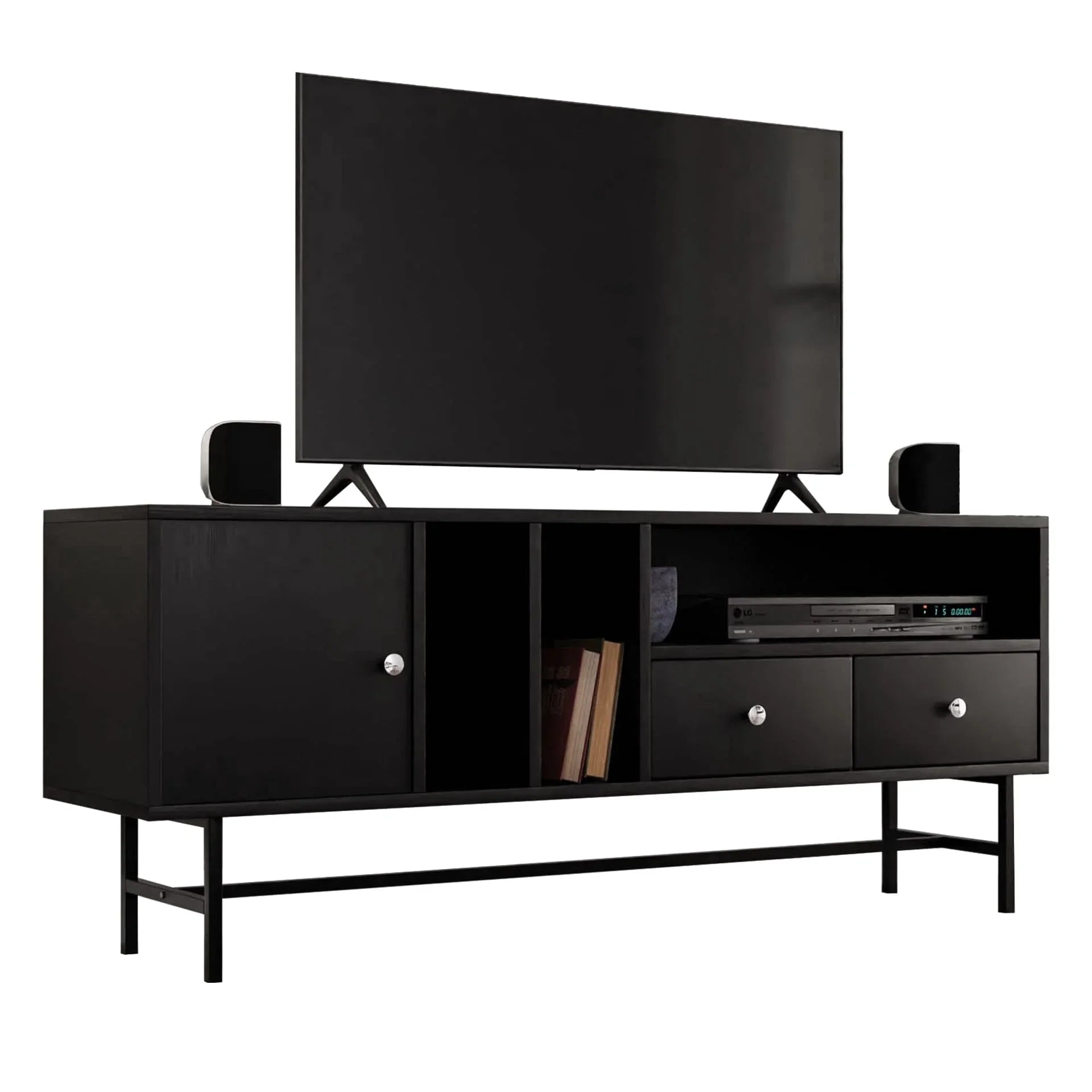 Rochester Modern Rectangular TV Stand: Enclosed Storage & Powder-Coated Iron Legs - Elax Furniture