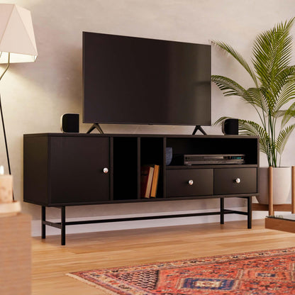 Rochester Modern Rectangular TV Stand: Enclosed Storage & Powder-Coated Iron Legs - Elax Furniture