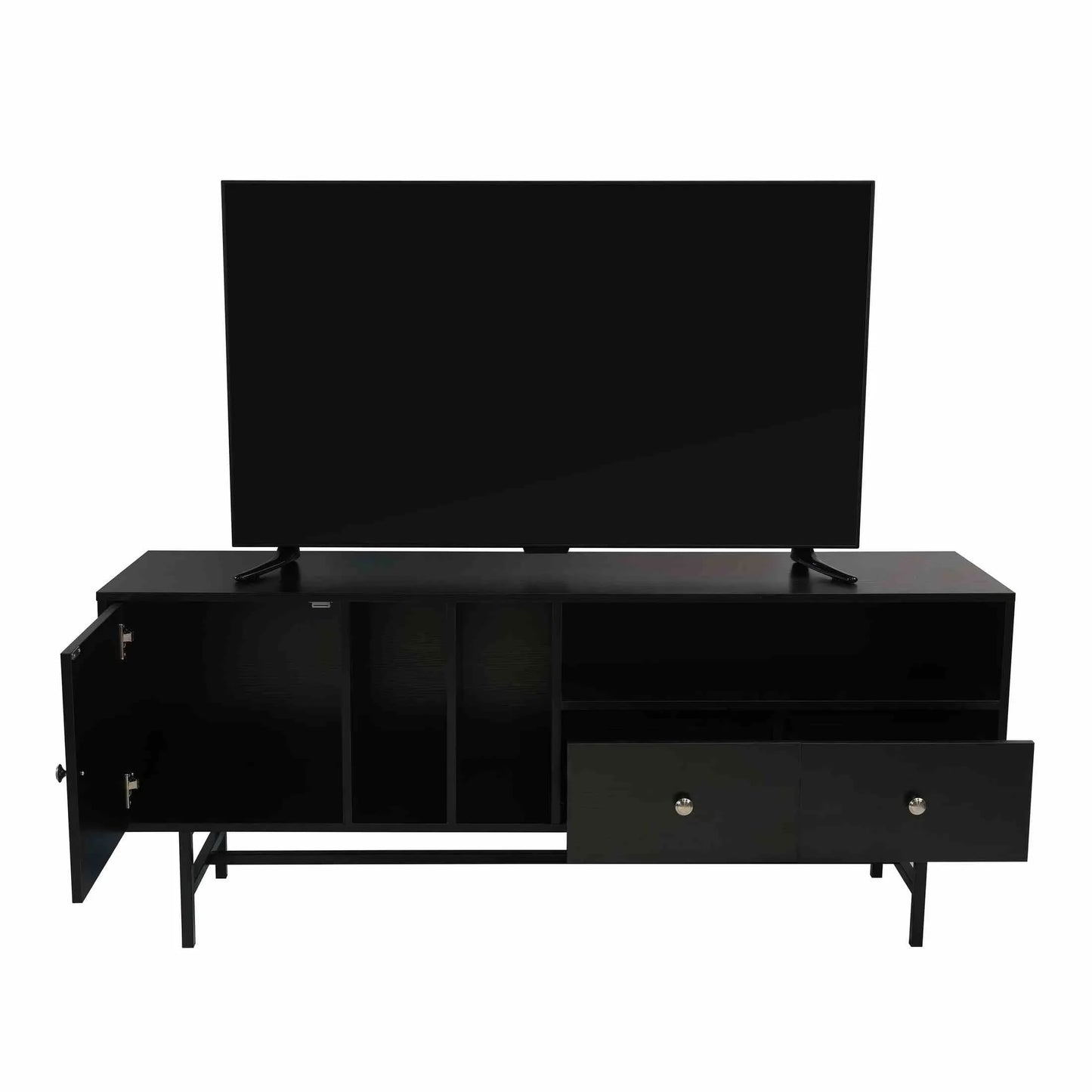Rochester Modern Rectangular TV Stand: Enclosed Storage & Powder-Coated Iron Legs - Elax Furniture
