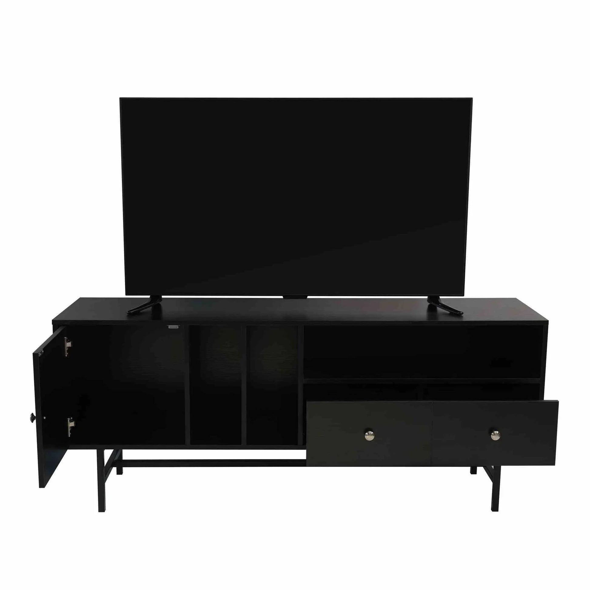Rochester Modern Rectangular TV Stand: Enclosed Storage & Powder-Coated Iron Legs - Elax Furniture
