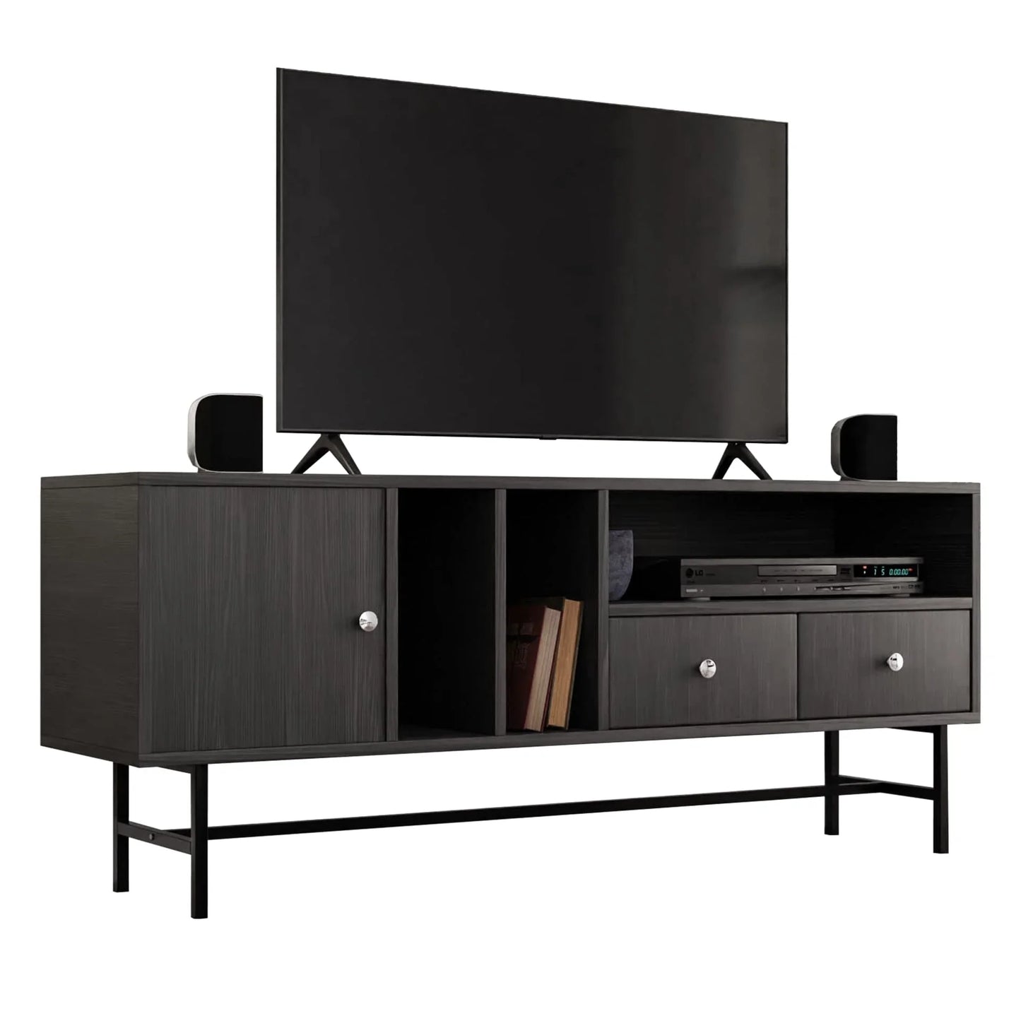 Rochester Modern Rectangular TV Stand: Enclosed Storage & Powder-Coated Iron Legs - Elax Furniture