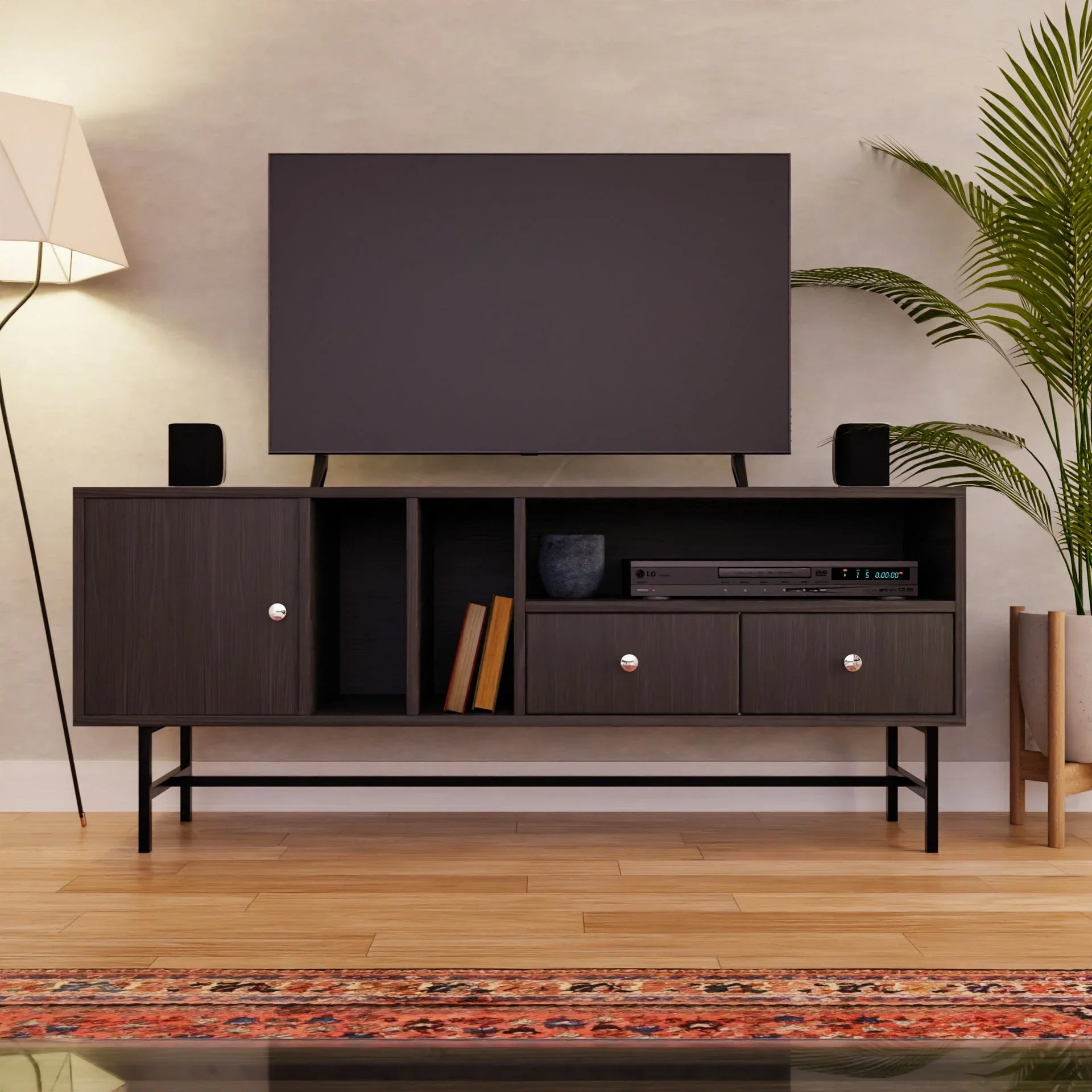 Rochester Modern Rectangular TV Stand: Enclosed Storage & Powder-Coated Iron Legs - Elax Furniture