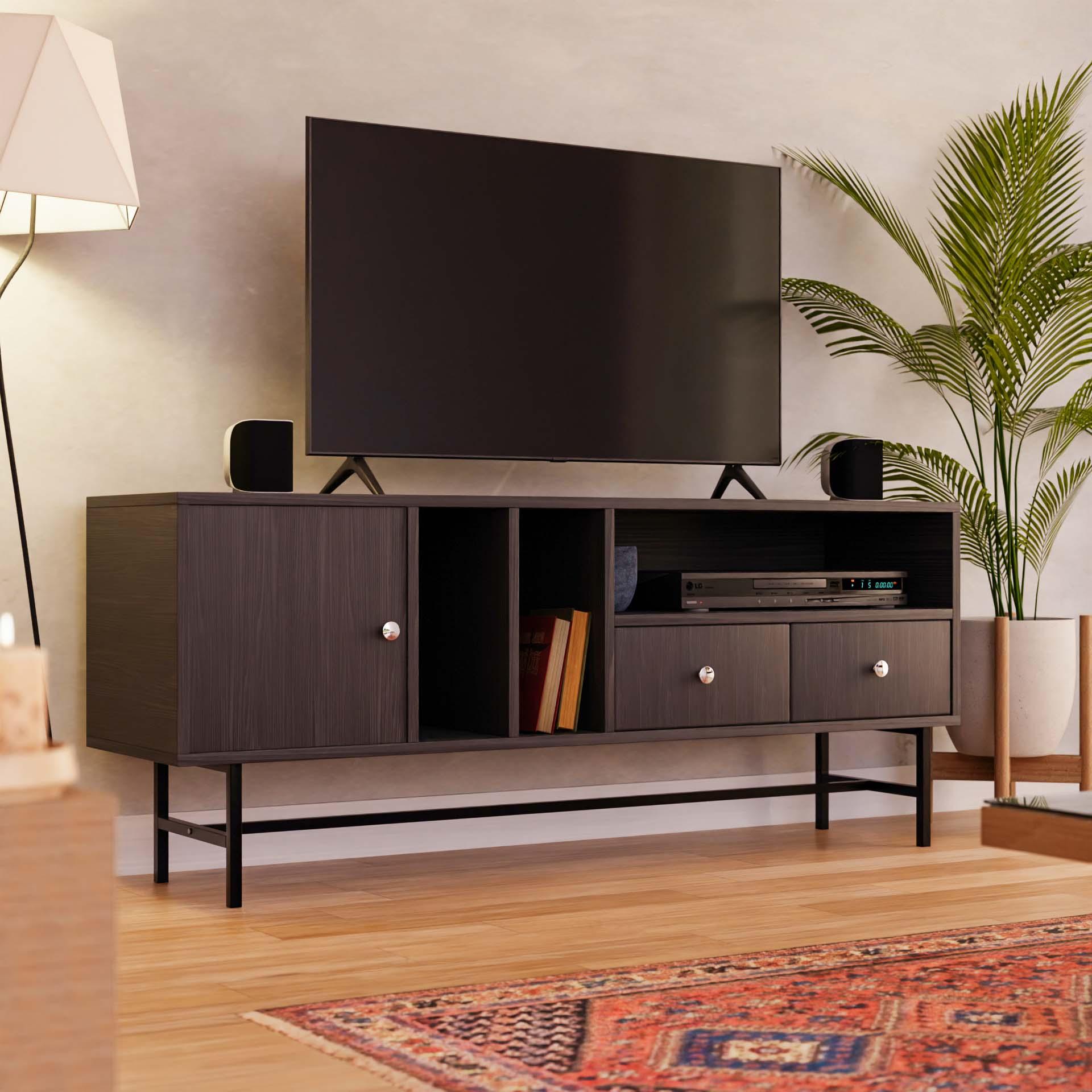 Rochester Modern Rectangular TV Stand: Enclosed Storage & Powder-Coated Iron Legs - Elax Furniture