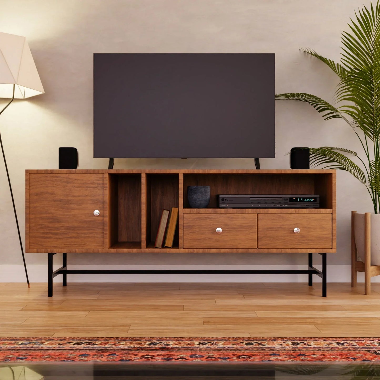 Rochester Modern Rectangular TV Stand: Enclosed Storage & Powder-Coated Iron Legs - Elax Furniture