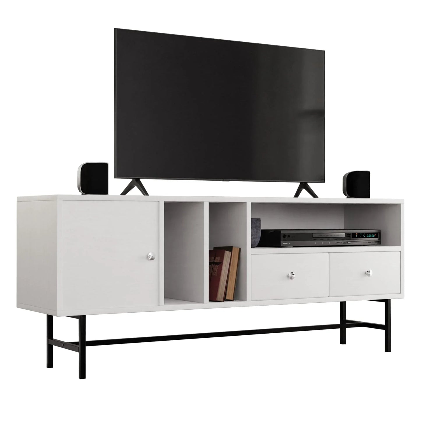 Rochester Modern Rectangular TV Stand: Enclosed Storage & Powder-Coated Iron Legs - Elax Furniture