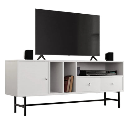 Rochester Modern Rectangular TV Stand: Enclosed Storage & Powder-Coated Iron Legs - Elax Furniture
