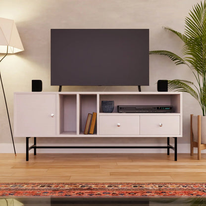 Rochester Modern Rectangular TV Stand: Enclosed Storage & Powder-Coated Iron Legs - Elax Furniture