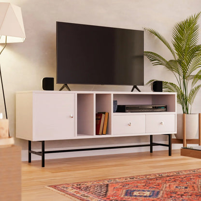 Rochester Modern Rectangular TV Stand: Enclosed Storage & Powder-Coated Iron Legs - Elax Furniture