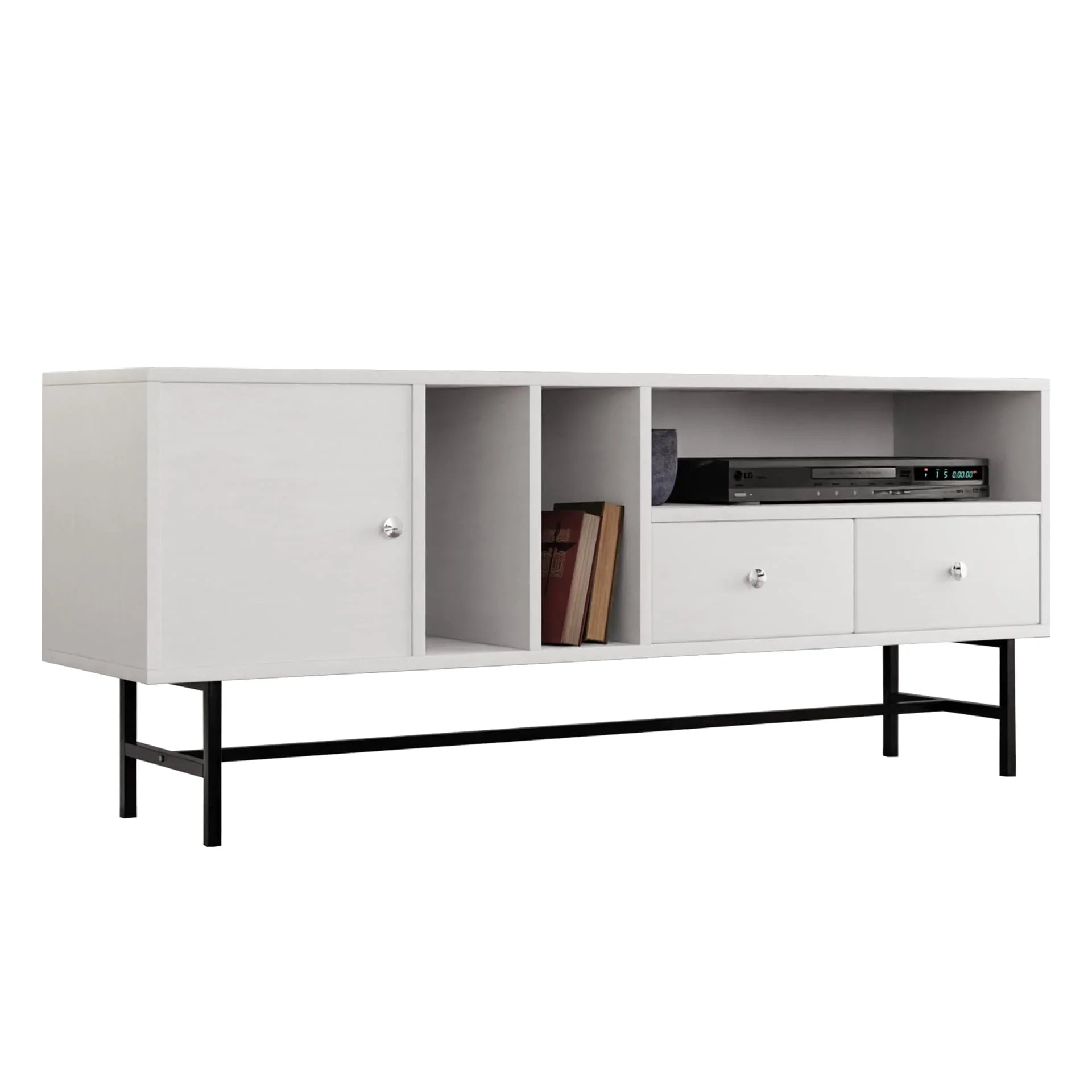 Rochester Modern Rectangular TV Stand: Enclosed Storage & Powder-Coated Iron Legs - Elax Furniture