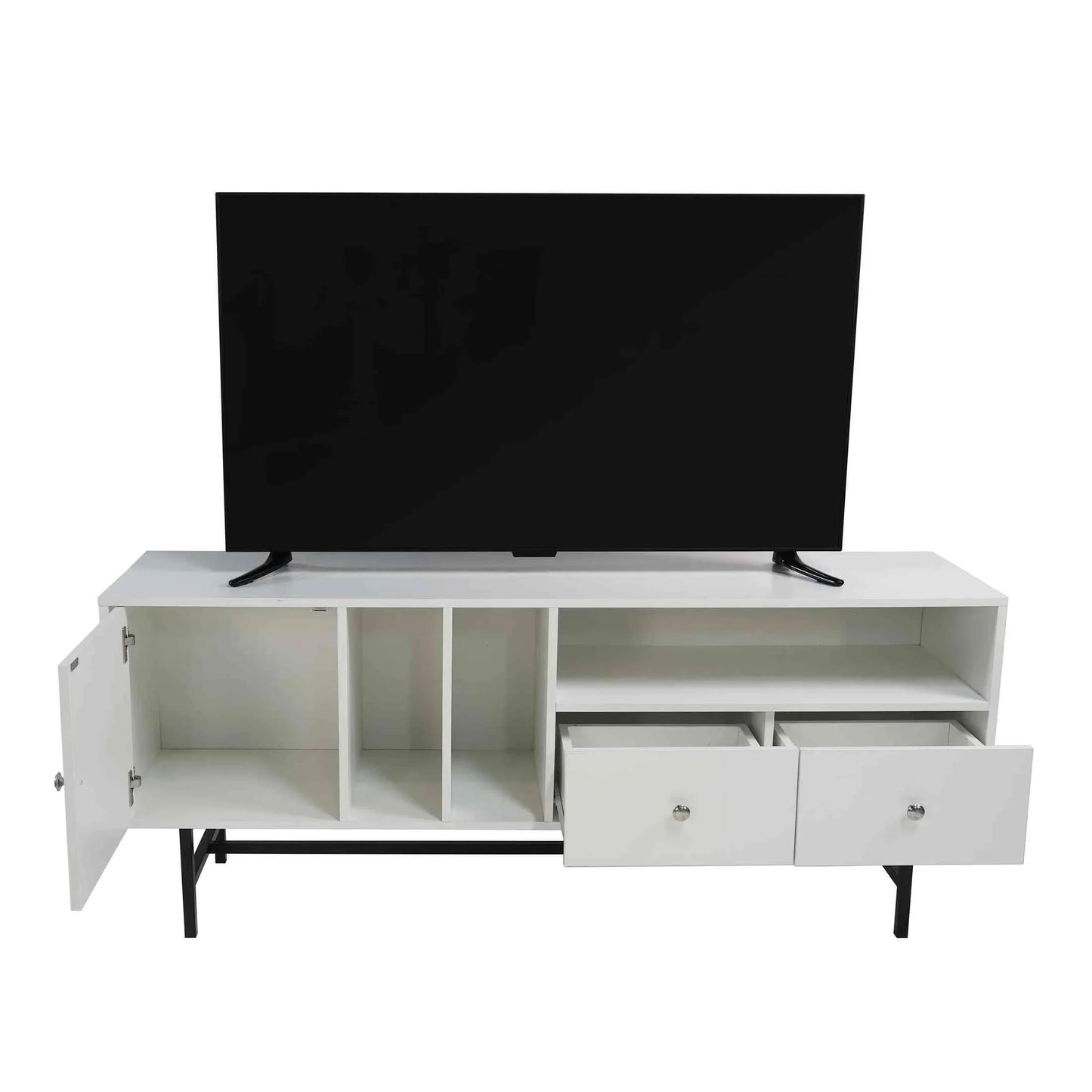 Rochester Modern Rectangular TV Stand: Enclosed Storage & Powder-Coated Iron Legs - Elax Furniture