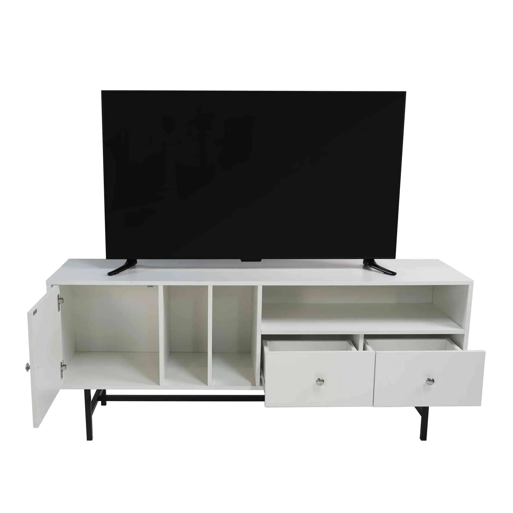 Rochester Modern Rectangular TV Stand: Enclosed Storage & Powder-Coated Iron Legs - Elax Furniture