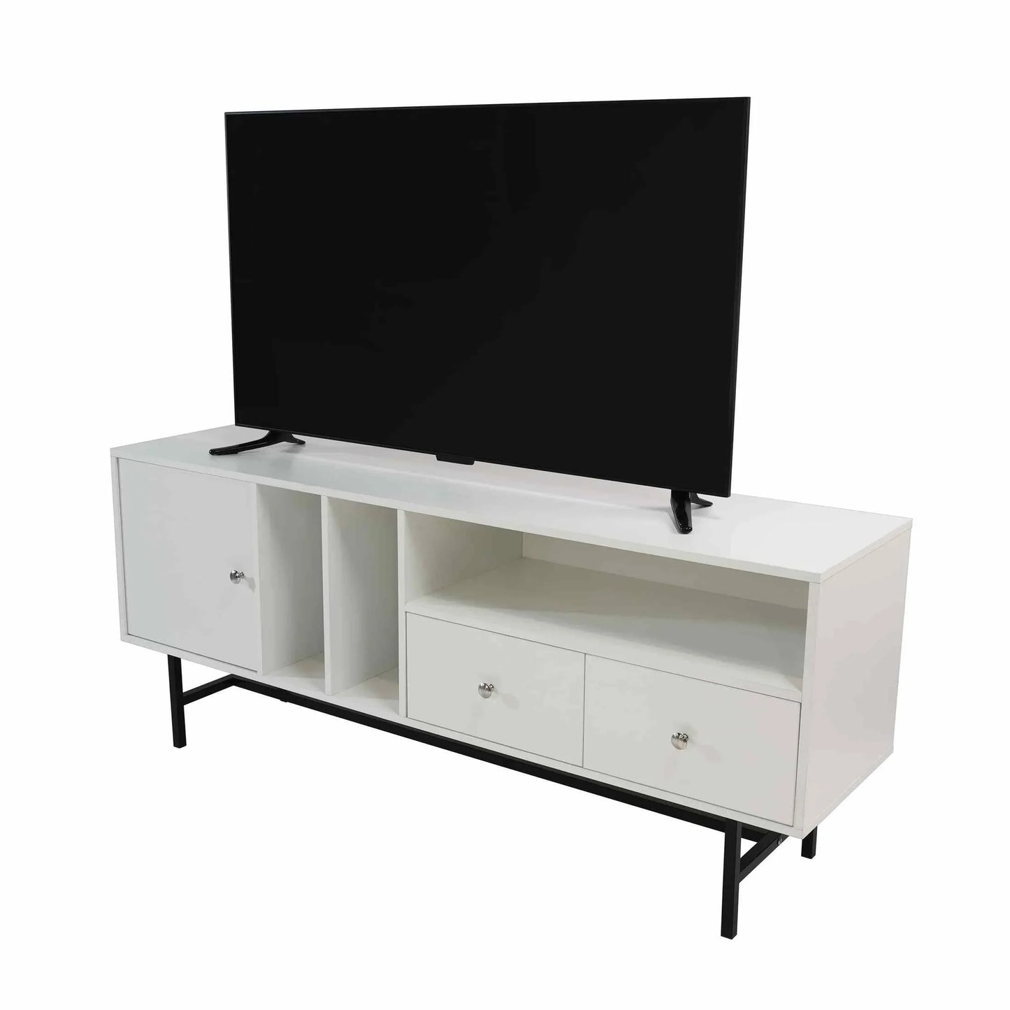 Rochester Modern Rectangular TV Stand: Enclosed Storage & Powder-Coated Iron Legs - Elax Furniture