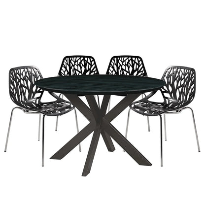Ravenna 5-Piece Dining Set: 4 Stackable Plastic Chairs & Round Table With Geometric Base - Elax Furniture