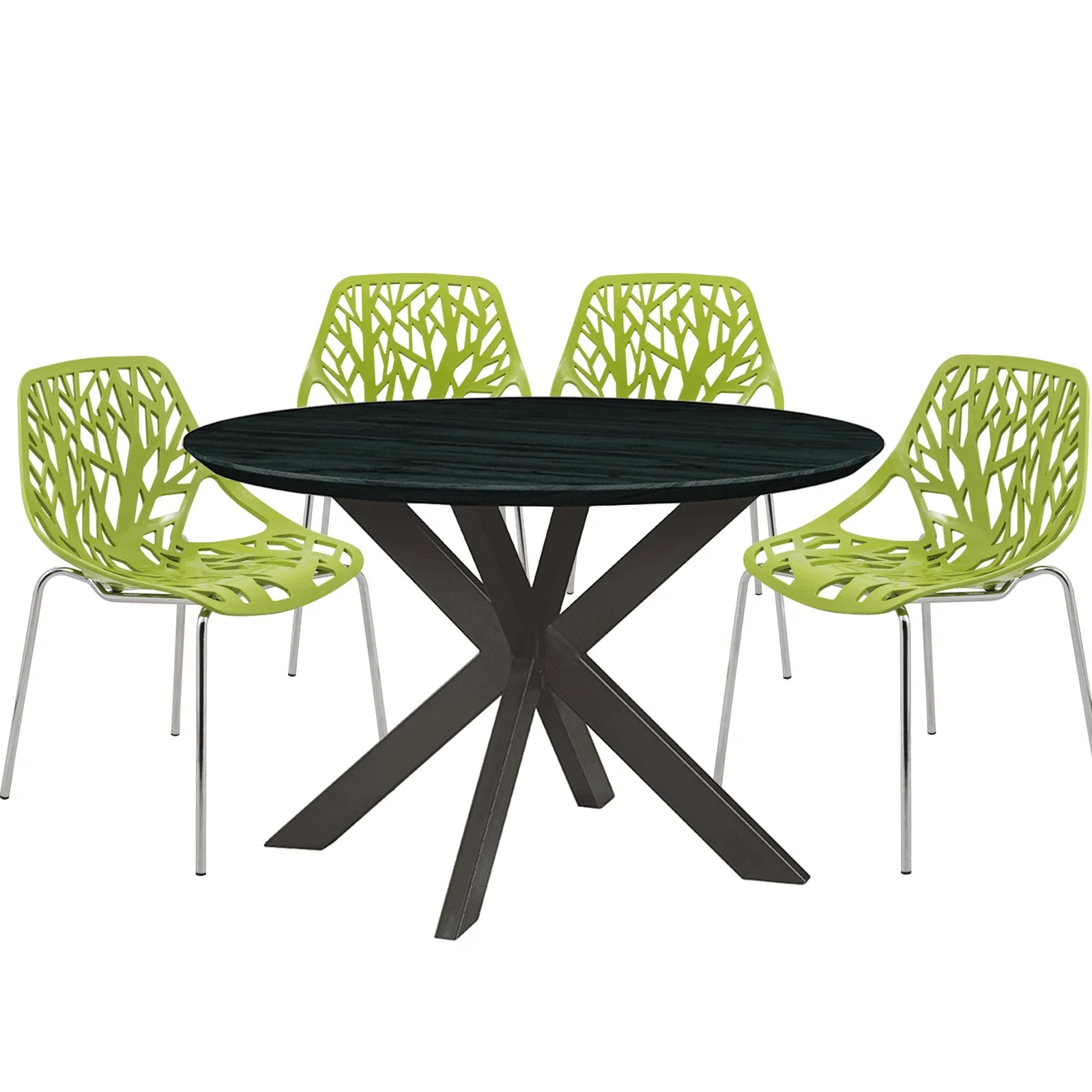 Ravenna 5-Piece Dining Set: 4 Stackable Plastic Chairs & Round Table With Geometric Base - Elax Furniture