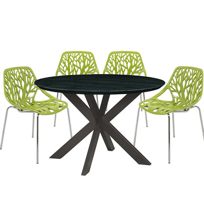 Ravenna 5-Piece Dining Set: 4 Stackable Plastic Chairs & Round Table With Geometric Base - Elax Furniture