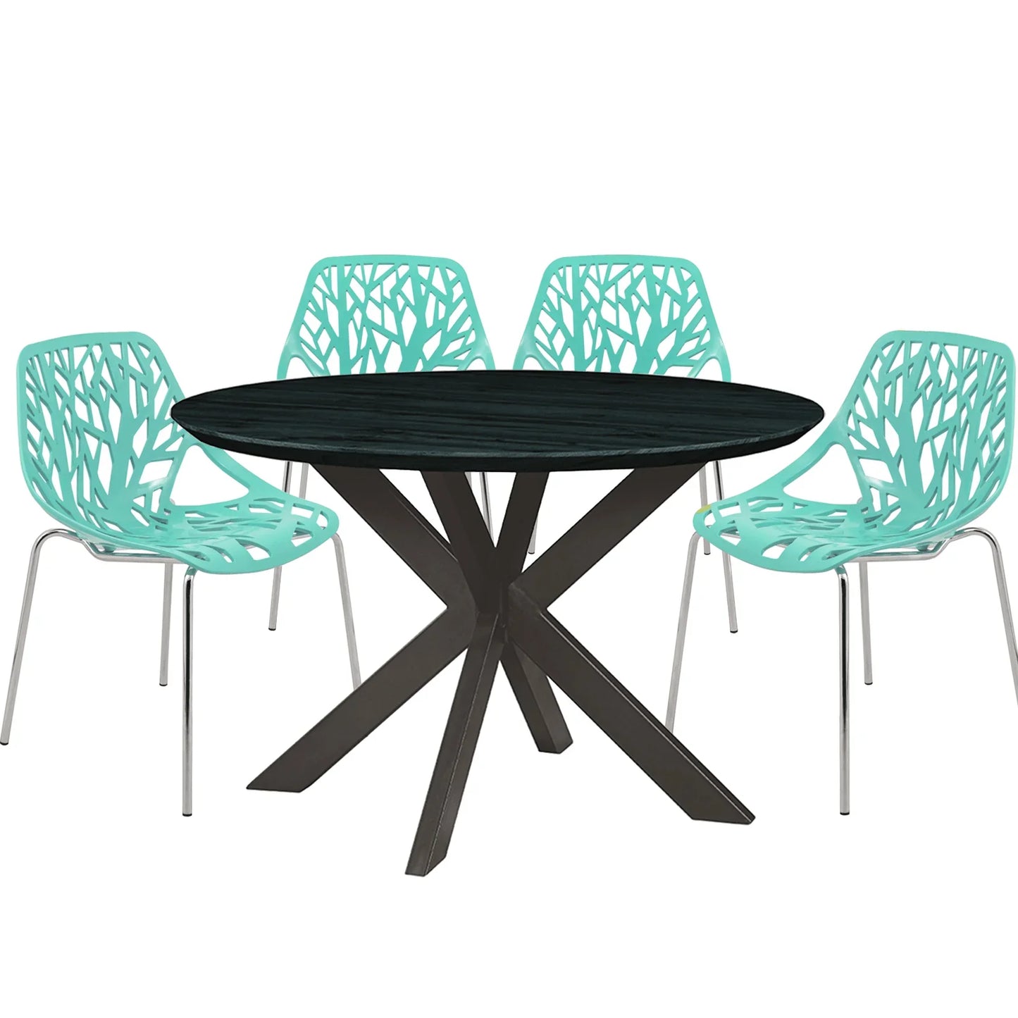 Ravenna 5-Piece Dining Set: 4 Stackable Plastic Chairs & Round Table With Geometric Base - Elax Furniture